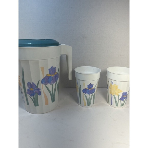 PackerWare Vintage 2 QT‎ Floral Pitcher Made in USA 2 Water Cups - Picture 4 of 9